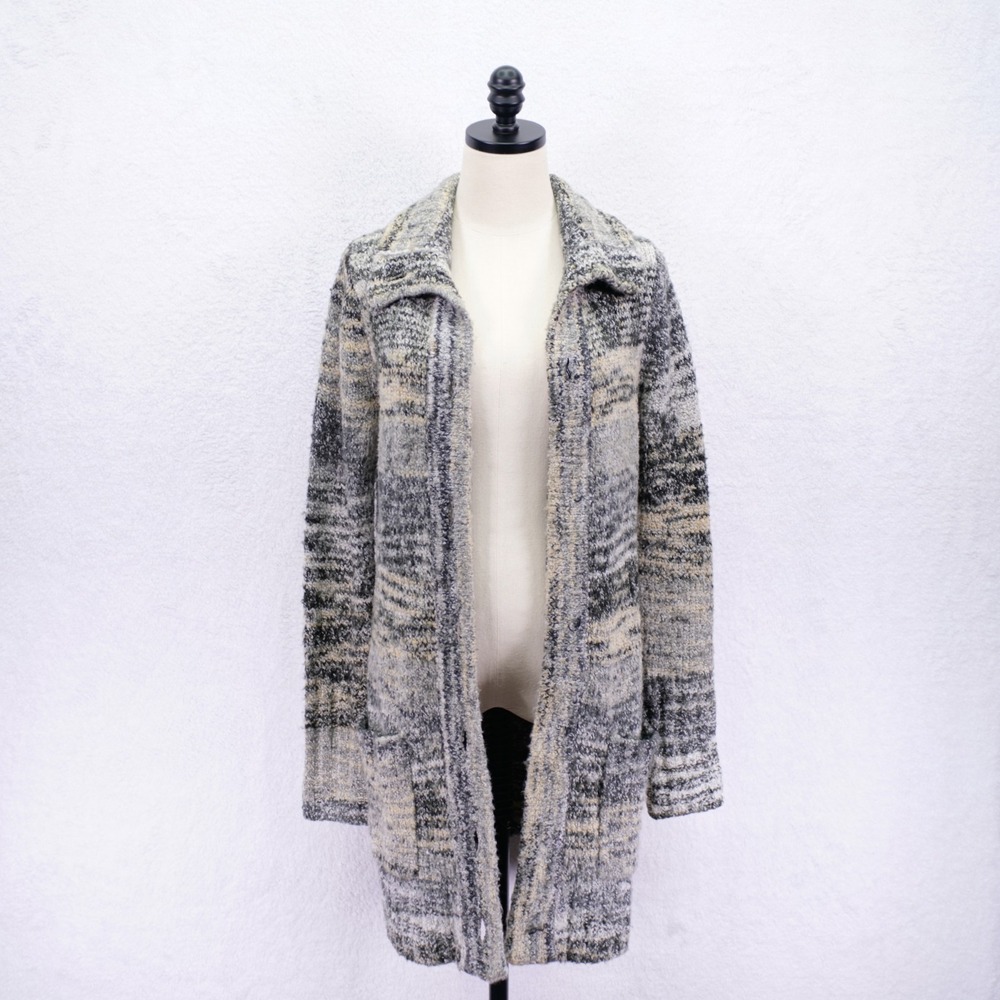 Kensie -4- Gray Marled Knit Long Open Cardigan Sweater Acrylic Pockets Long Slee